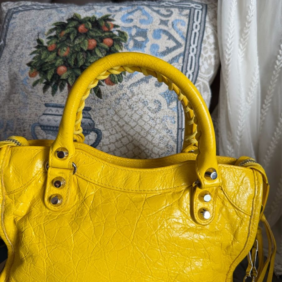 巴黎世家 機車包 黃色 復古包 腋下包 托特包 側背包 balenciaga mini city bag yellow-16