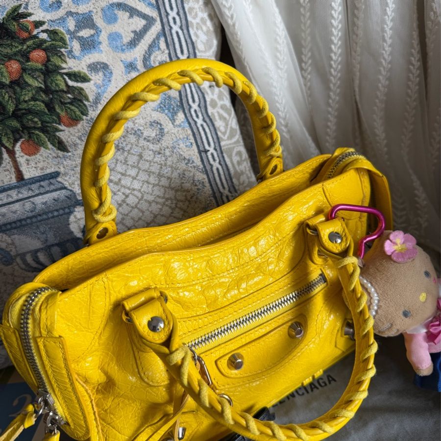 巴黎世家 機車包 黃色 復古包 腋下包 托特包 側背包 balenciaga mini city bag yellow-20