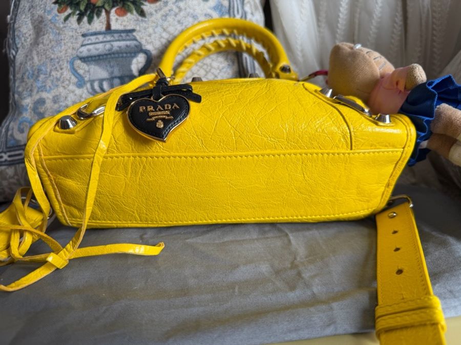 巴黎世家 機車包 黃色 復古包 腋下包 托特包 側背包 balenciaga mini city bag yellow-22