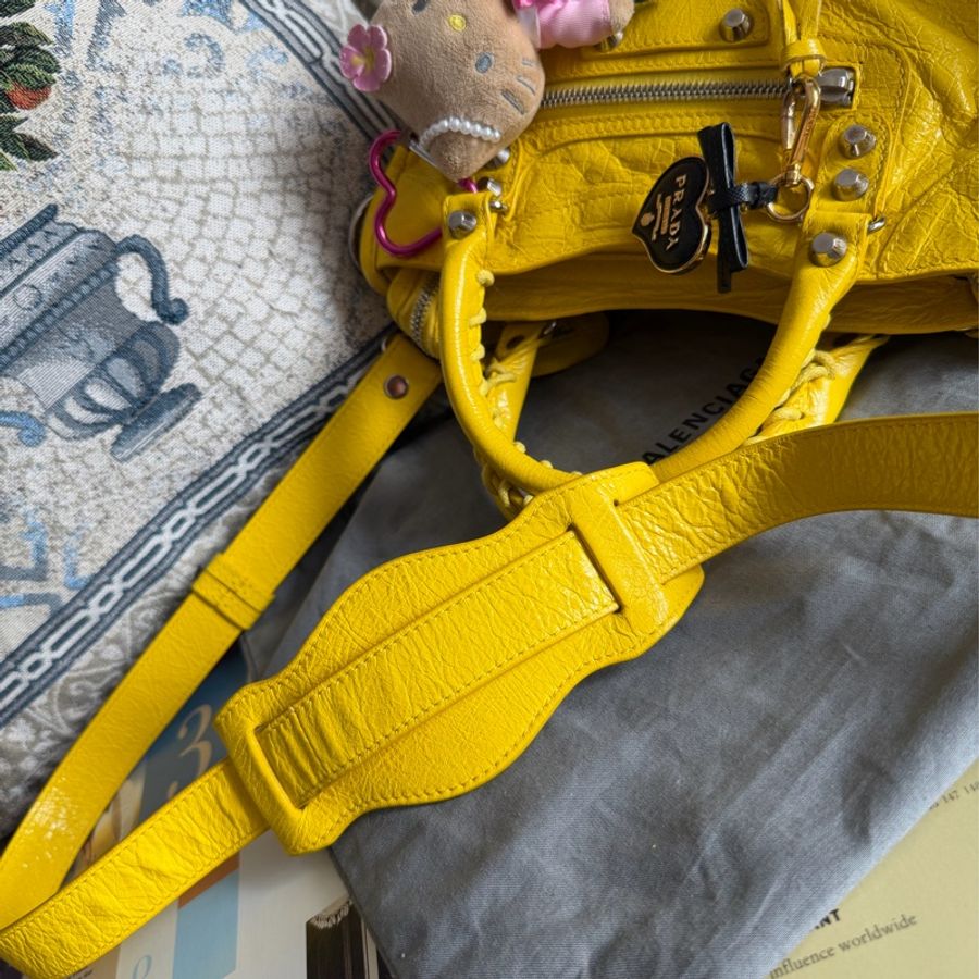 巴黎世家 機車包 黃色 復古包 腋下包 托特包 側背包 balenciaga mini city bag yellow-23