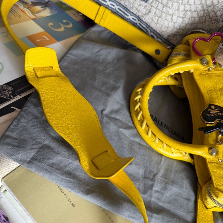 巴黎世家 機車包 黃色 復古包 腋下包 托特包 側背包 balenciaga mini city bag yellow-24