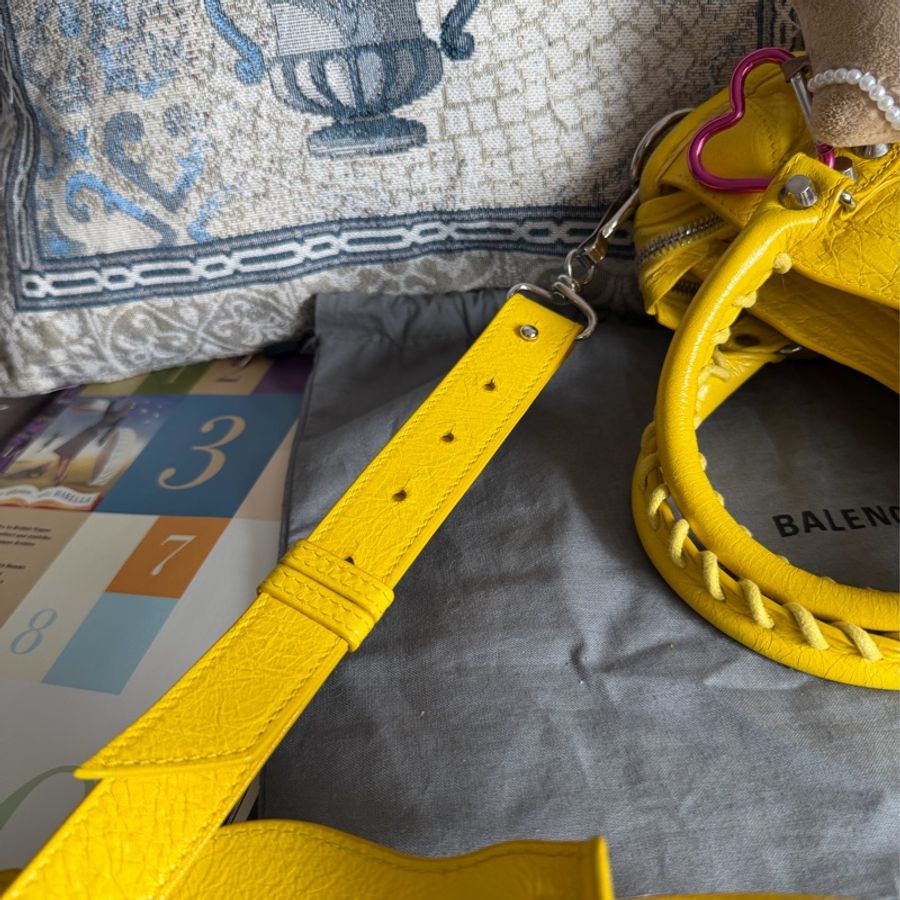 巴黎世家 機車包 黃色 復古包 腋下包 托特包 側背包 balenciaga mini city bag yellow-28