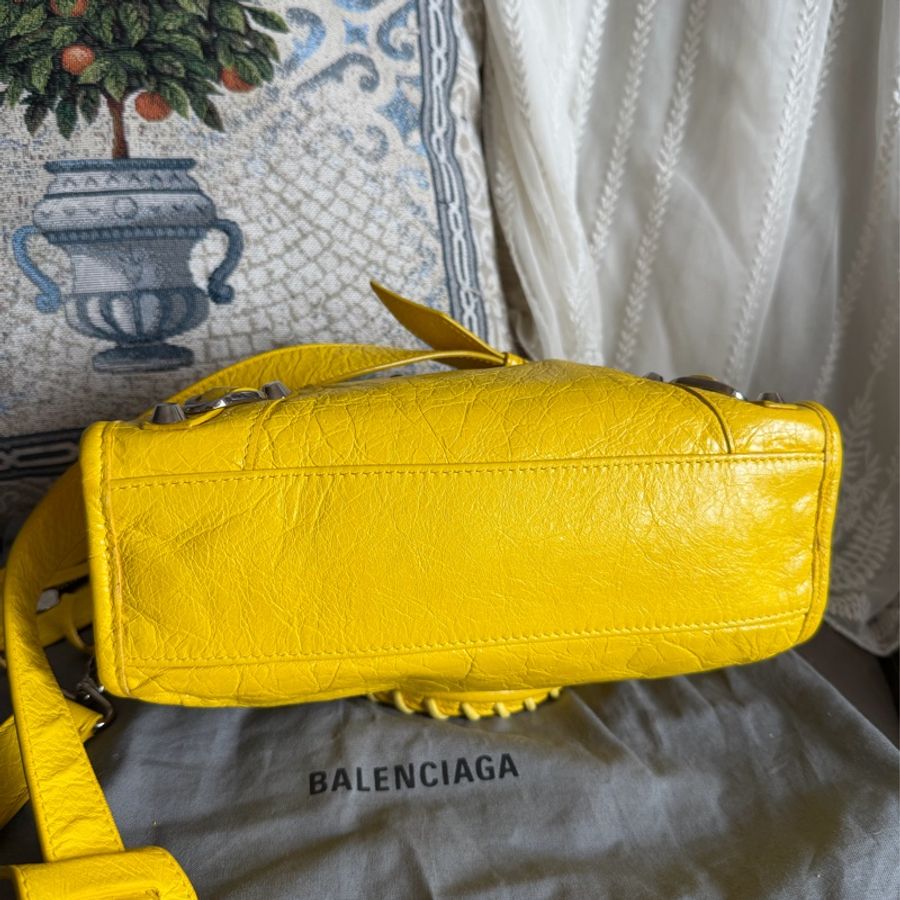 巴黎世家 機車包 黃色 復古包 腋下包 托特包 側背包 balenciaga mini city bag yellow-29