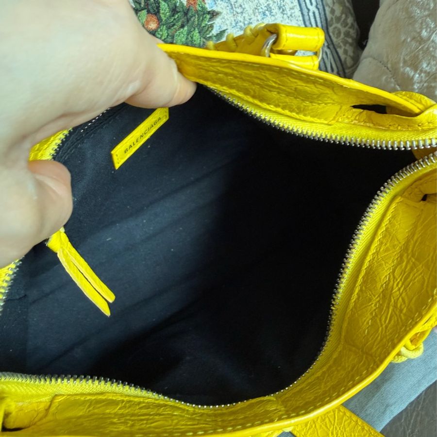巴黎世家 機車包 黃色 復古包 腋下包 托特包 側背包 balenciaga mini city bag yellow-32