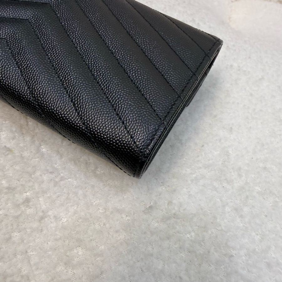 YSL黑荔枝牛皮金釦長夾-9