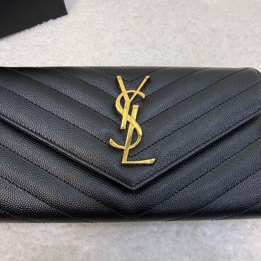 YSL黑荔枝牛皮金釦長夾-18