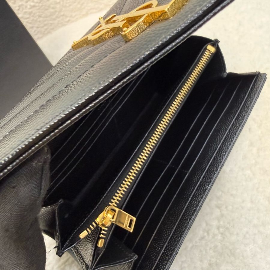 YSL黑荔枝牛皮金釦長夾-19