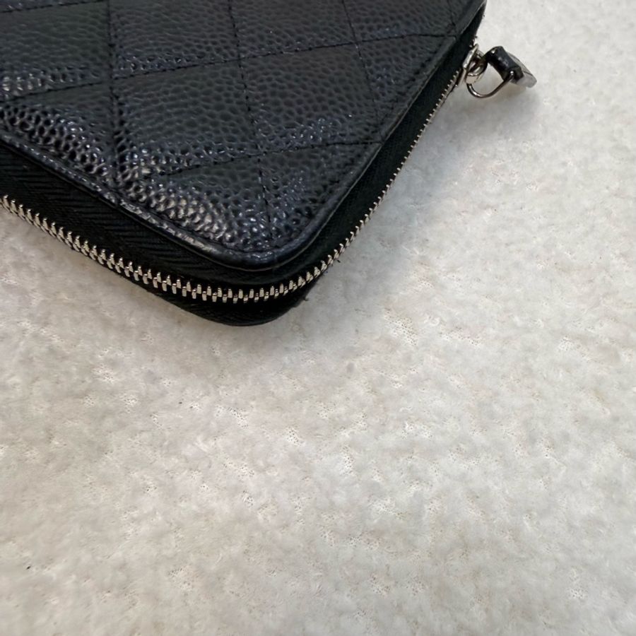 Chanel 黑荔枝銀釦雙c logo長夾-9