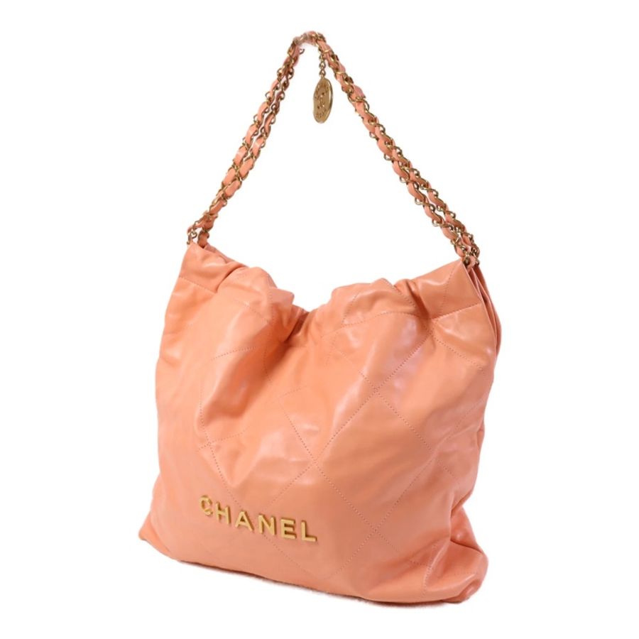 平台最低激甜閒置新芯片款可送禮✨Chanel香奈兒 22bag小號 新款小牛皮防刮荔枝皮蜜桃色/金釦垃圾包ㄍㄡ ㄨ ㄅㄠ購物包-8