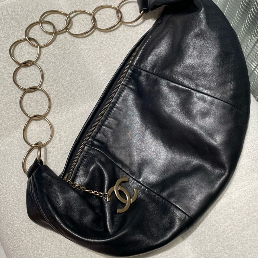 ▪️富貴選物FUGUEI▪️Chanel 古董珍藏Vintage 圓環牛角包🥐 黑金-23