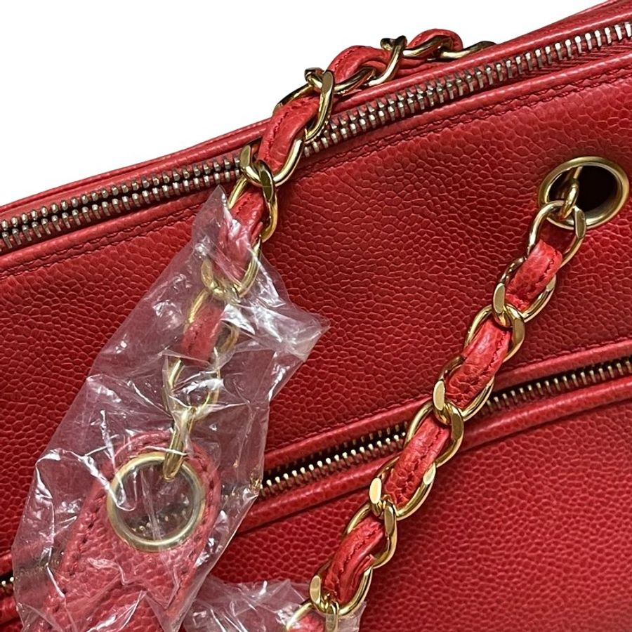 Chanel香奈兒紅金魚子醬雙C logo機場托特肩背包-4