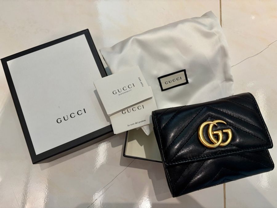 Gucci Marmont 黑牛皮革三折短夾錢包-5