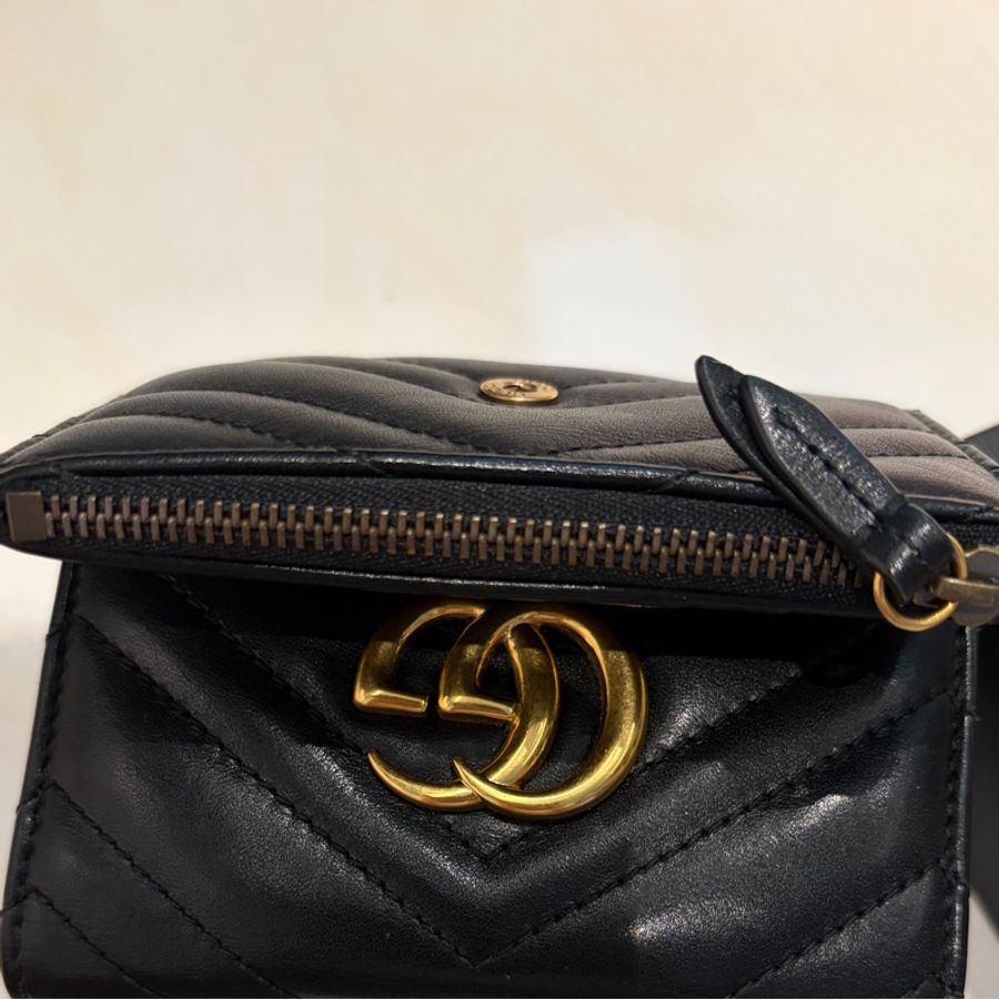 Gucci Marmont 黑牛皮革三折短夾錢包-10