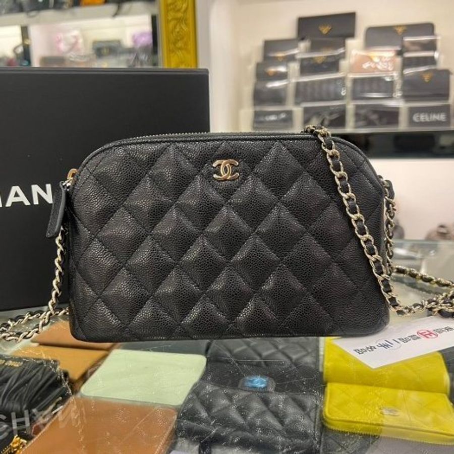 東區正精品㊣CHANEL AP4016近全新香奈兒黑色荔枝牛皮金鍊拉鍊貝殼包斜背包 RZ6554-0