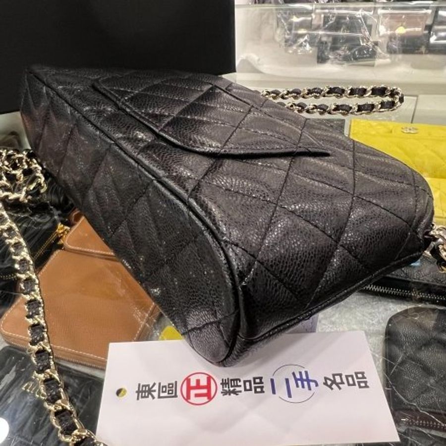 東區正精品㊣CHANEL AP4016近全新香奈兒黑色荔枝牛皮金鍊拉鍊貝殼包斜背包 RZ6554-4