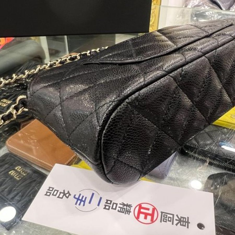 東區正精品㊣CHANEL AP4016近全新香奈兒黑色荔枝牛皮金鍊拉鍊貝殼包斜背包 RZ6554-7