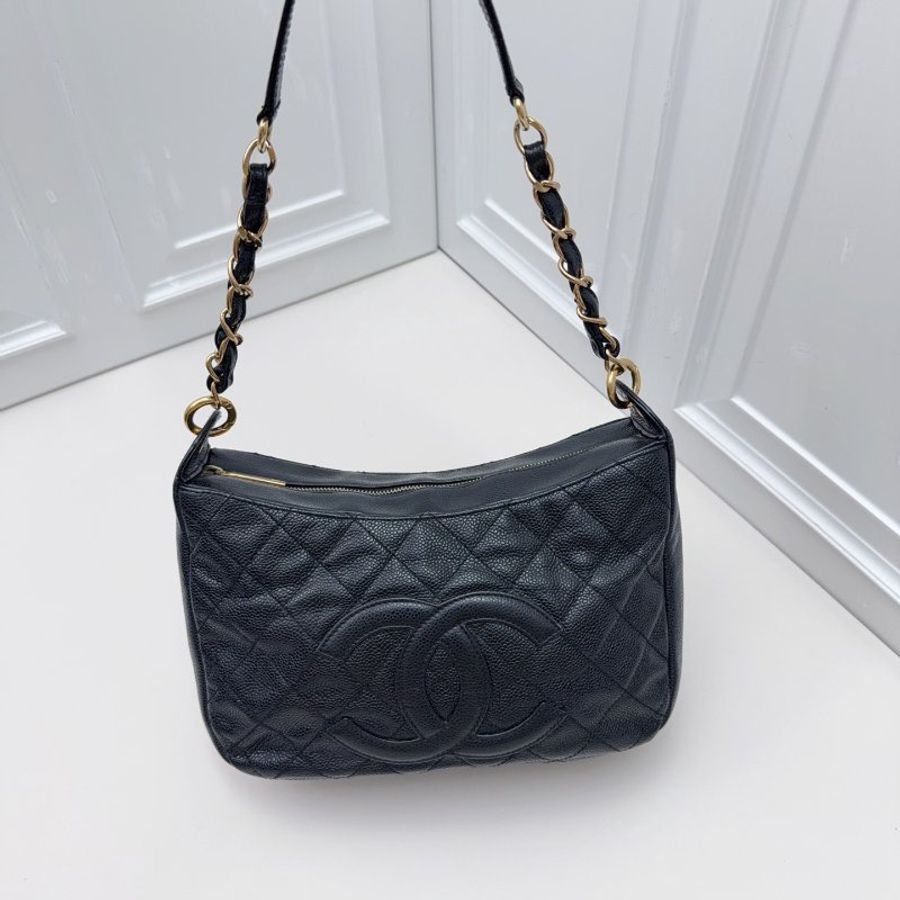 香奈兒/Chanel 黑金荔枝皮 Hobo中古肩背包-5