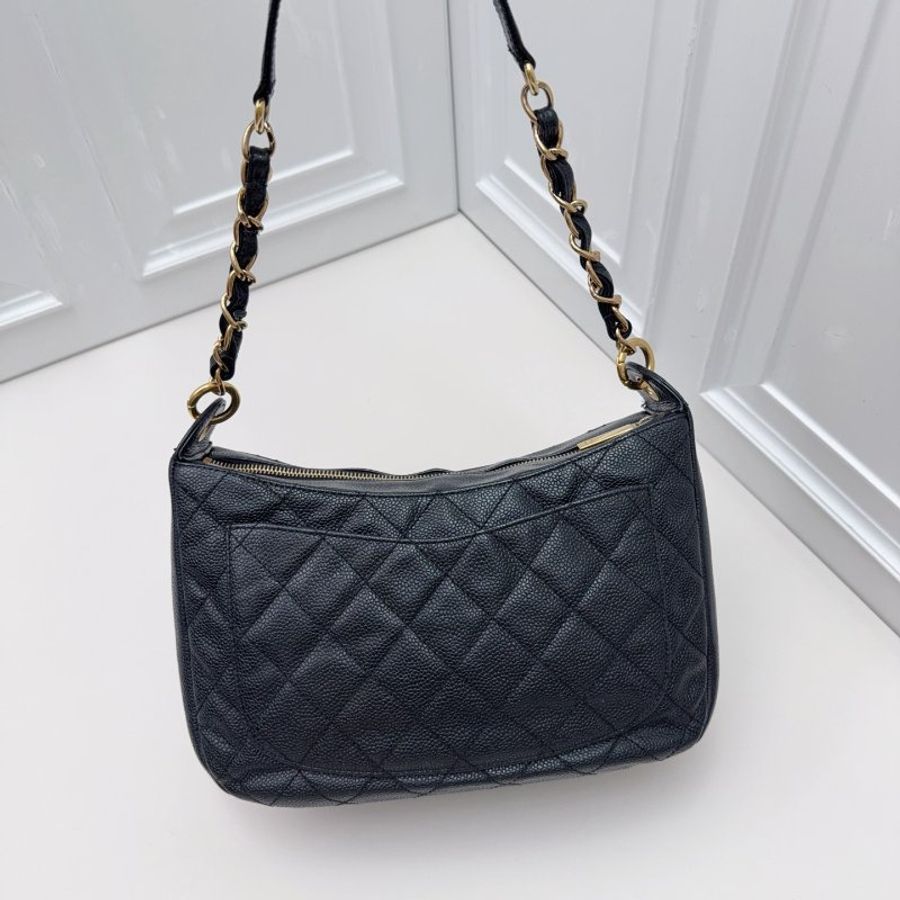 香奈兒/Chanel 黑金荔枝皮 Hobo中古肩背包-6