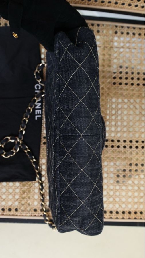 Chanel 10开丹宁牛仔外缝线cf单肩包-5