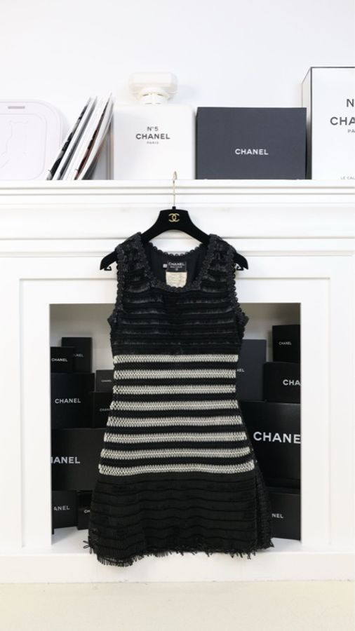 Chanel 94年秀款黑白电话线滚边背心连衣裙-0