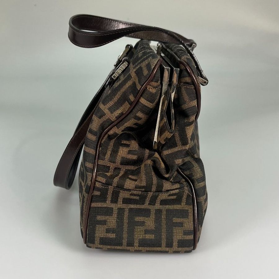 FENDI VINTAGE老花帆布ZUCCA口金手提單包-3