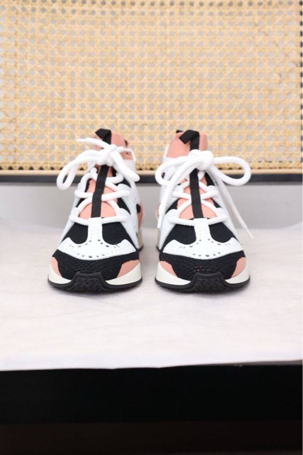 Hermes 20年红黑针织皮革拼色运动鞋-1