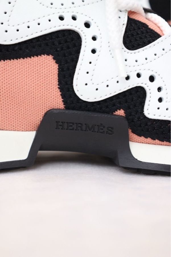 Hermes 20年红黑针织皮革拼色运动鞋-10