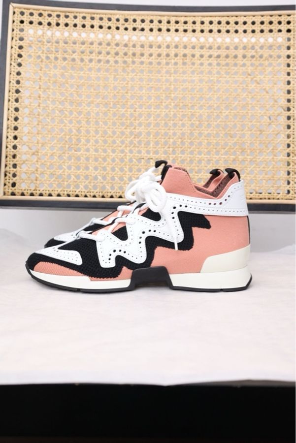 Hermes 20年红黑针织皮革拼色运动鞋-13
