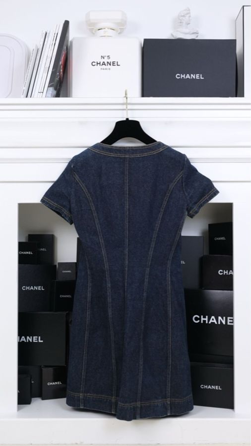 Chanel 97年丹宁牛仔外缝线圆领连衣裙-1