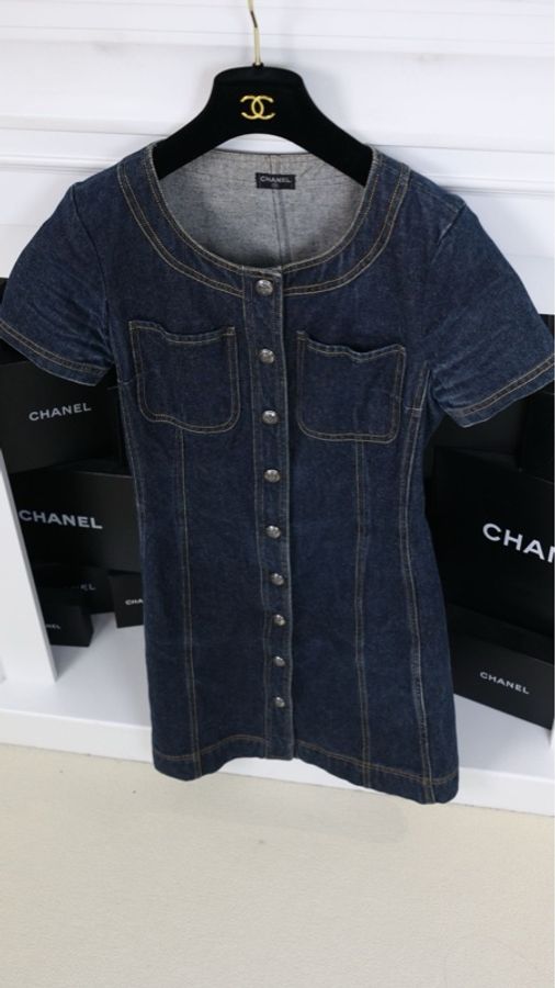 Chanel 97年丹宁牛仔外缝线圆领连衣裙-3
