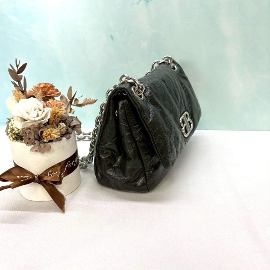 BALENCIAGA Monaco Mini黑銀鏈條包-3