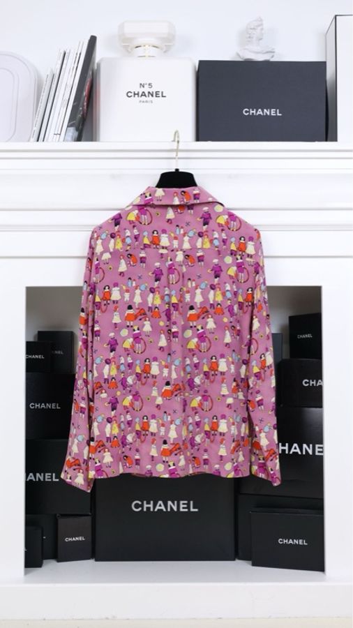 Chanel 01年紫色人像图案真丝衬衫-1