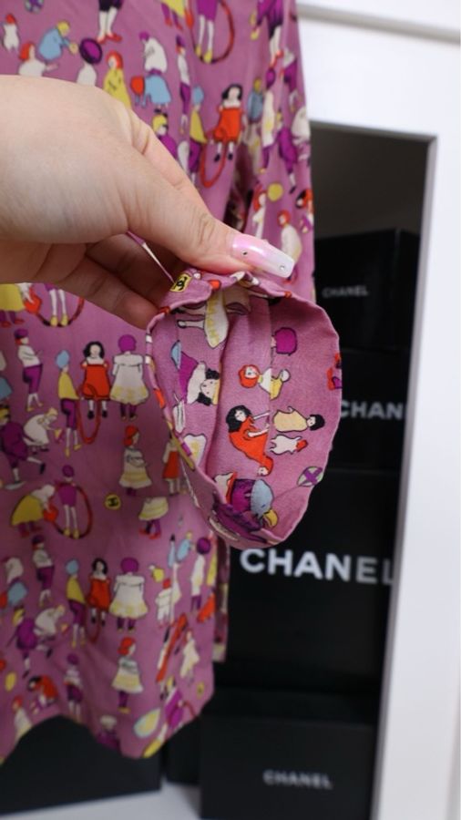 Chanel 01年紫色人像图案真丝衬衫-14