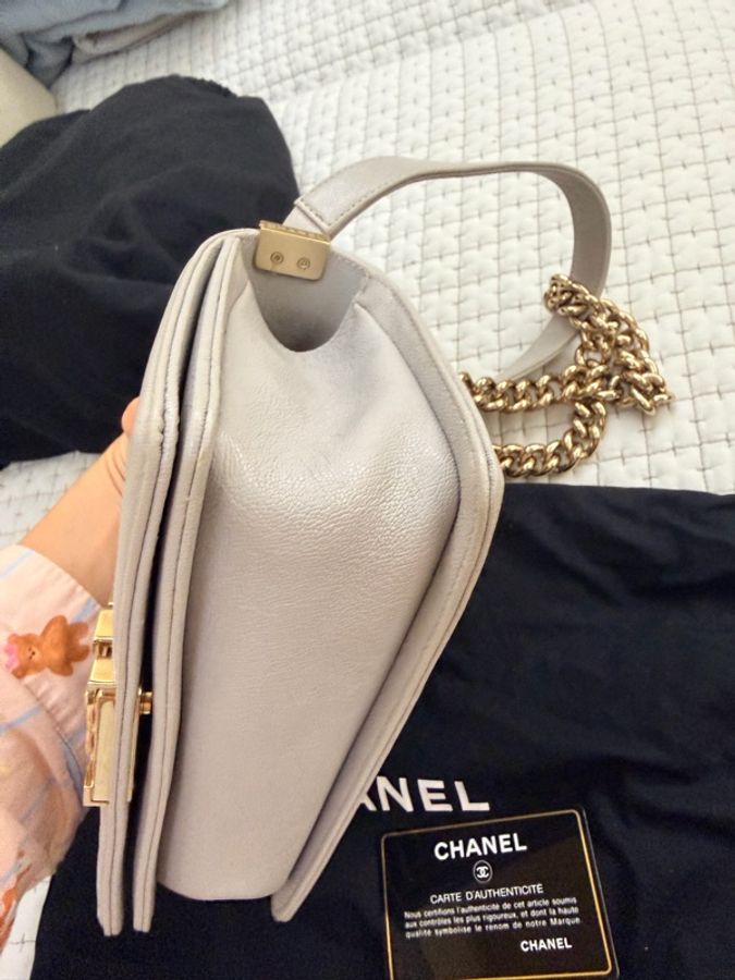 Chanel Le Boy小號 灰色配淡金扣-1