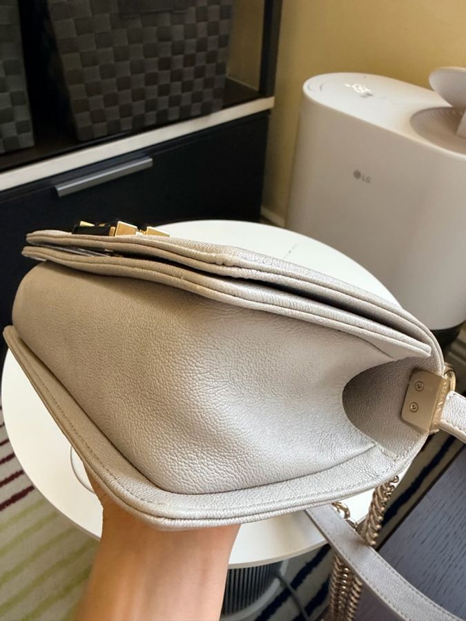 Chanel Le Boy小號 灰色配淡金扣-8