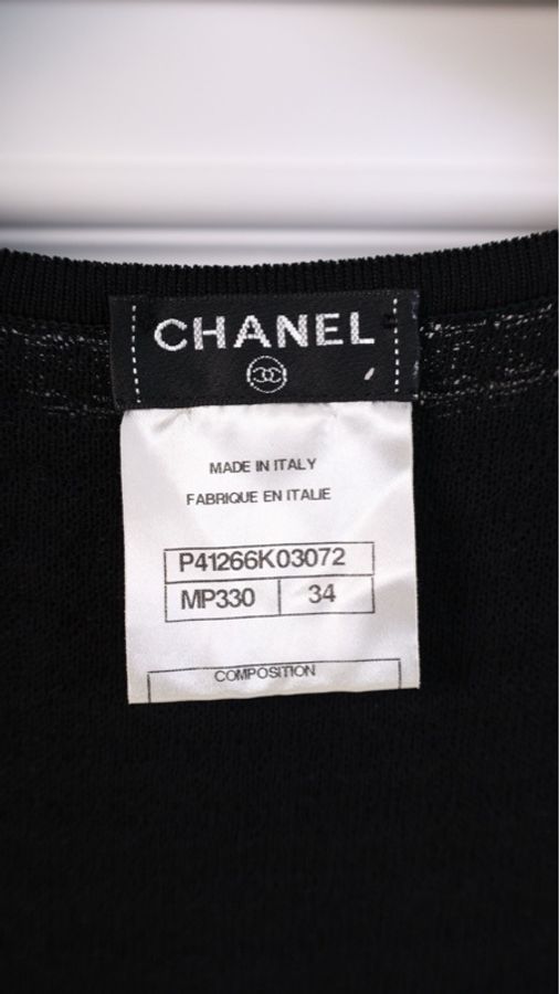 Chanel 11年黑色缎面领黑白马赛克背心套装-15