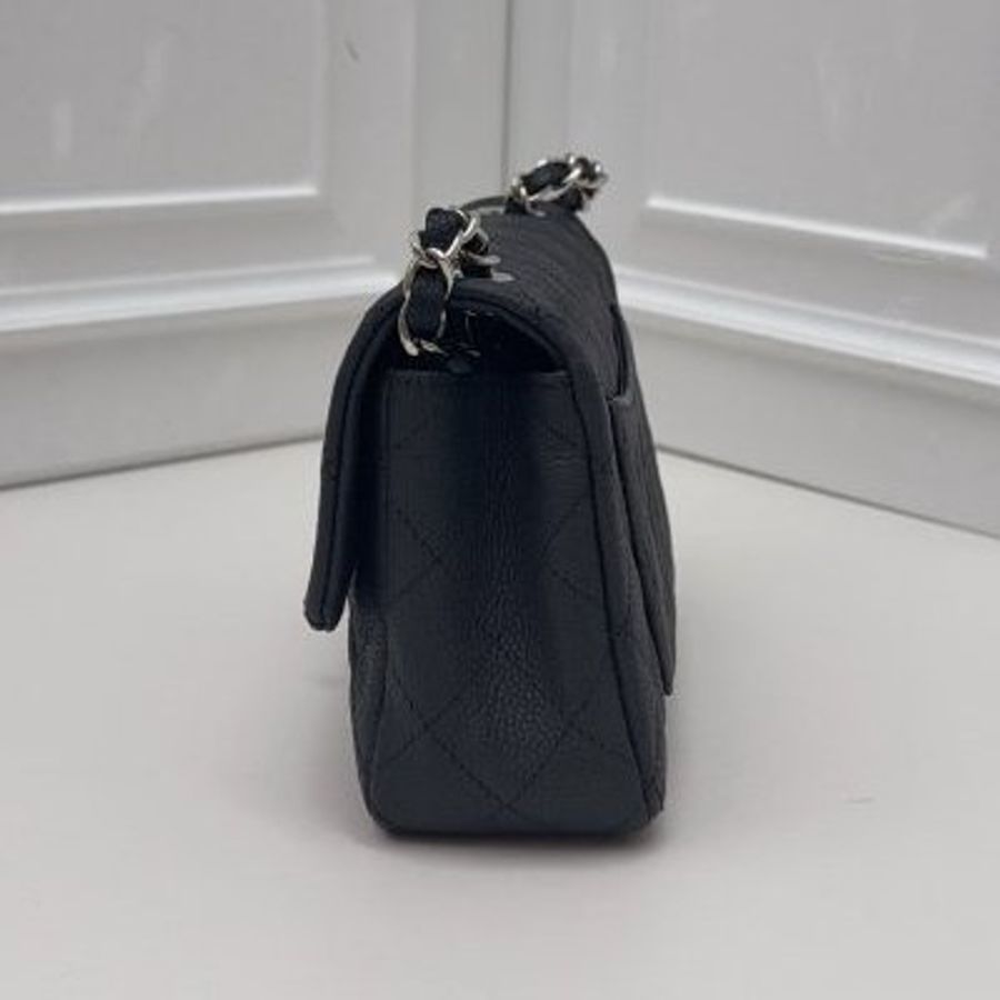 香奈兒/Chanel CF炫彩黑銀荔枝皮方胖子鏈條肩背包-2