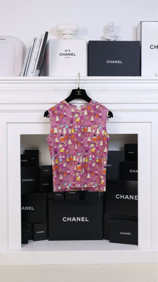 Chanel 01年紫色人像涂鸦圆领背心上衣-0