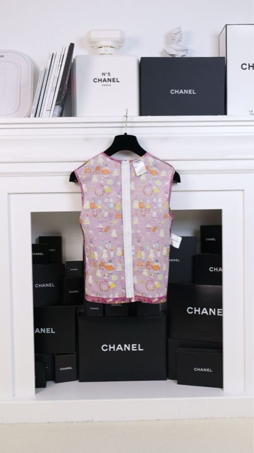 Chanel 01年紫色人像涂鸦圆领背心上衣-4