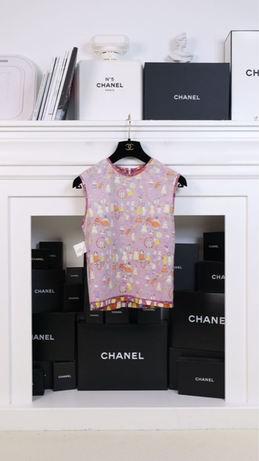 Chanel 01年紫色人像涂鸦圆领背心上衣-5