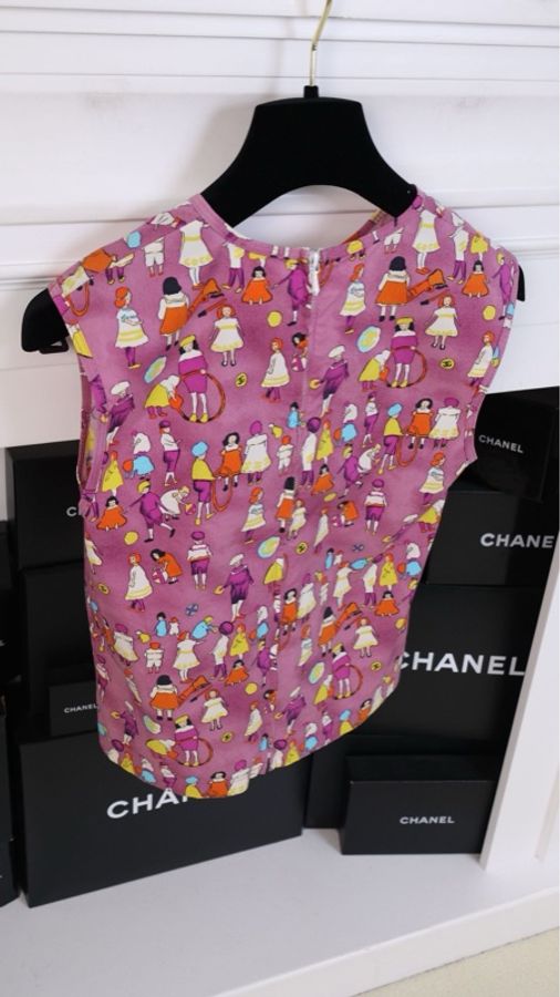 Chanel 01年紫色人像涂鸦圆领背心上衣-7