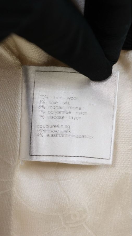 Chanel 06年高级手工坊系列奶白色蓝红滚边琉璃扣四口袋外套半裙套装-19