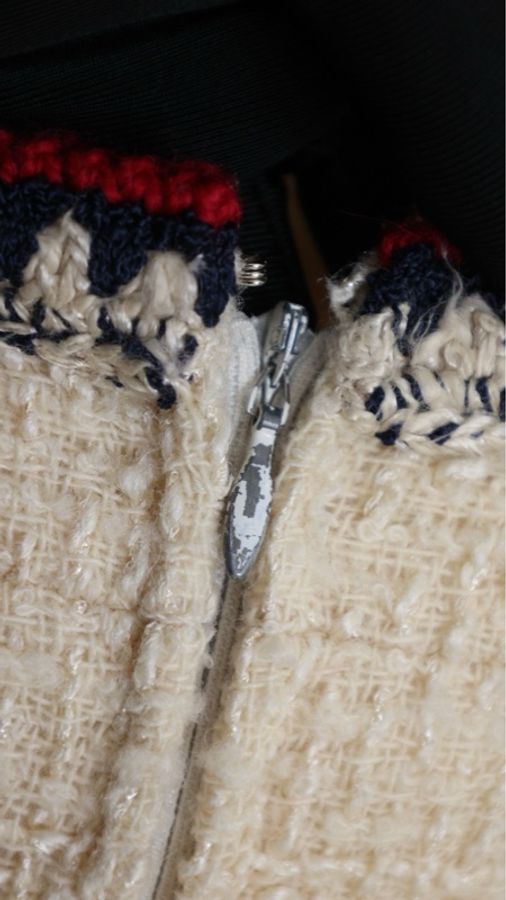 Chanel 06年高级手工坊系列奶白色蓝红滚边琉璃扣四口袋外套半裙套装-46