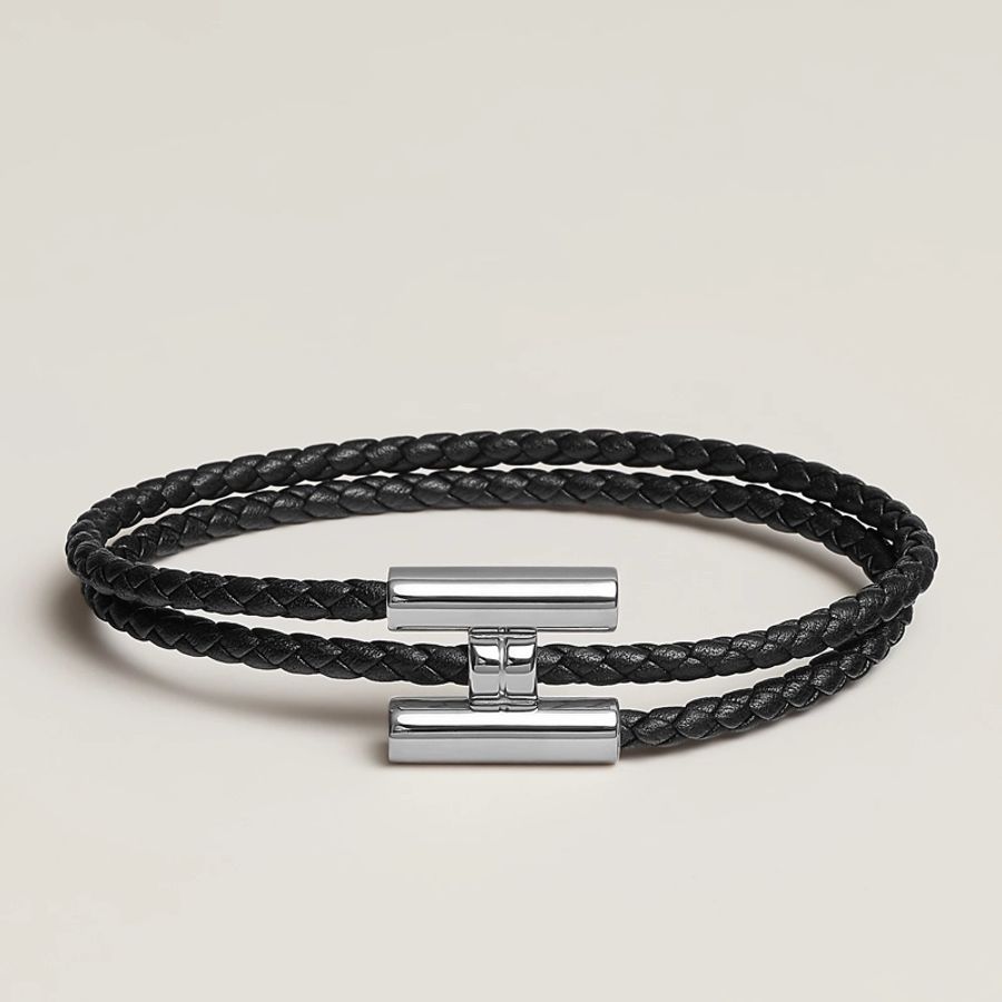 💼 Hermes 愛馬仕 Clic H 手環 Tournis Tresse手環 小牛皮手環 皮革編織手環-0