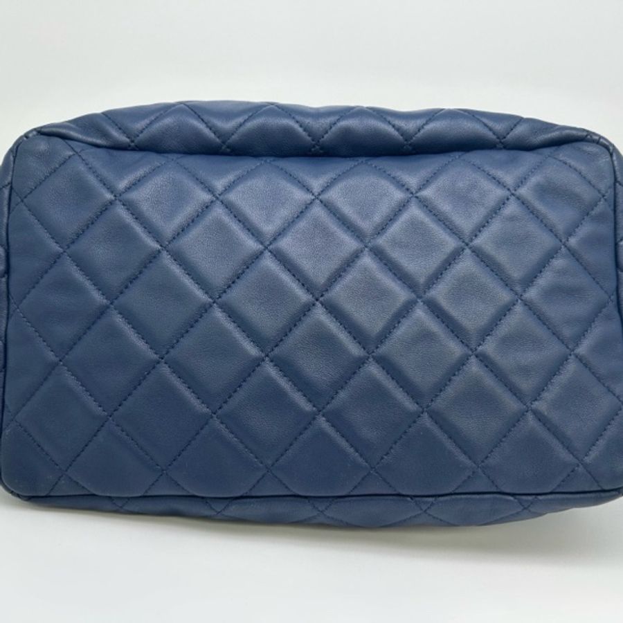 99新香奈儿Chanel 海军蓝菱格小羊皮 抽绳水桶托特包 银扣 38x28x16cm-7