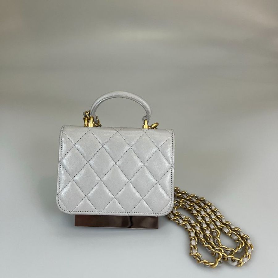 CHANEL HANDLE 金鍊MINI羊皮灰 保卡款31開-1