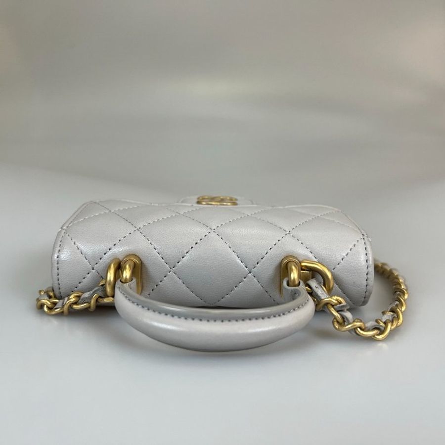 CHANEL HANDLE 金鍊MINI羊皮灰 保卡款31開-6