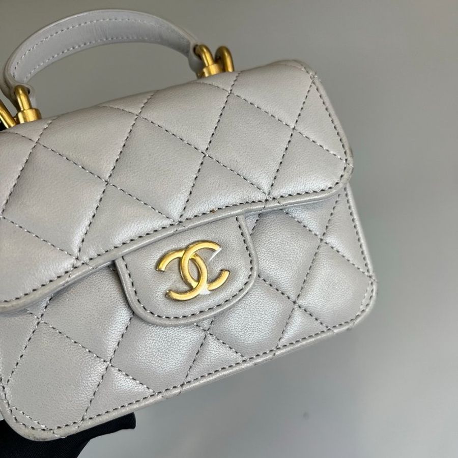 CHANEL HANDLE 金鍊MINI羊皮灰 保卡款31開-7