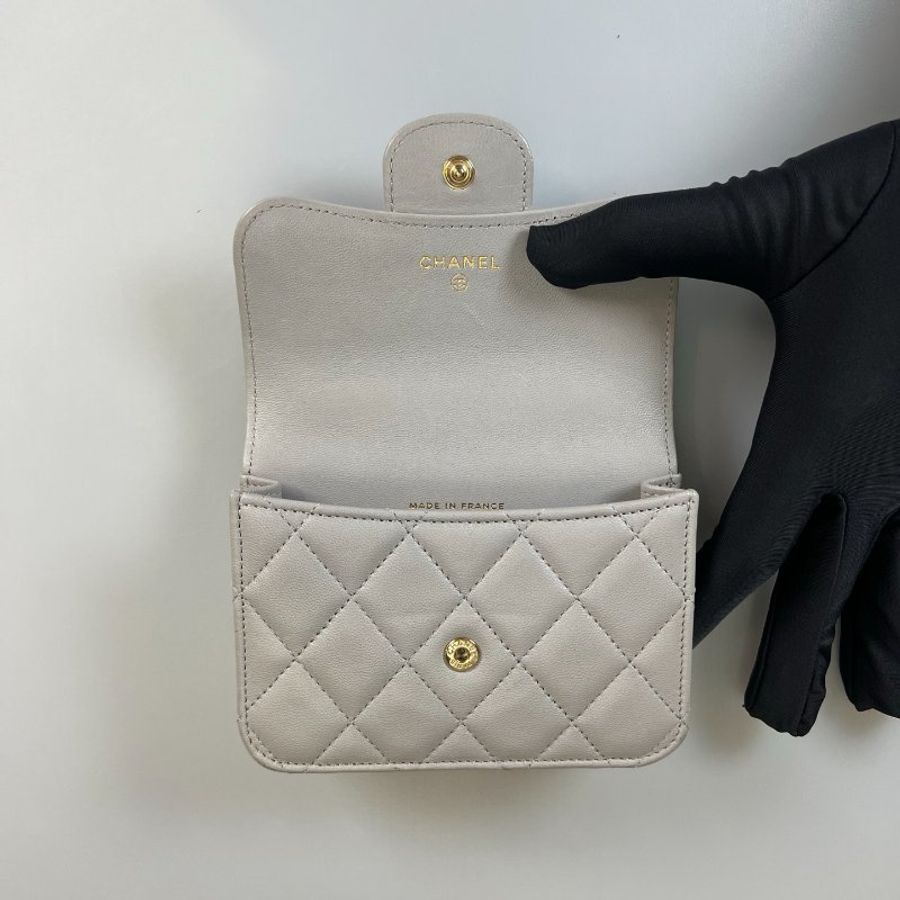 CHANEL HANDLE 金鍊MINI羊皮灰 保卡款31開-8