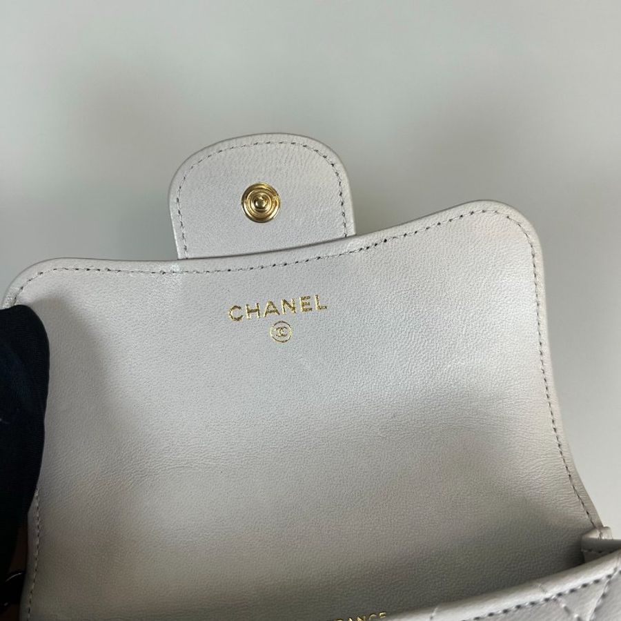 CHANEL HANDLE 金鍊MINI羊皮灰 保卡款31開-11